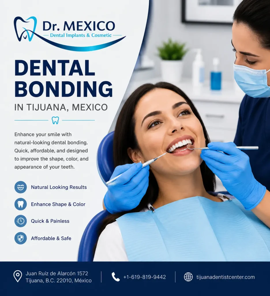 Dental bonding in Tijuana, Mexico at Dr. Mexico Dental Group with a patient receiving cosmetic tooth bonding to repair and enhance their smile.
