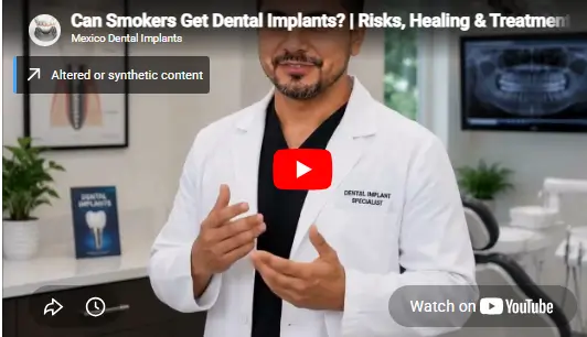 Educational video discussing whether smokers can get dental implants, the risks smoking creates, and how it may affect implant healing and long-term success.