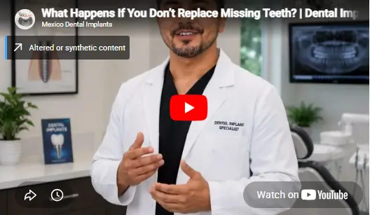 Video explaining what can happen when missing teeth are not replaced, including bone loss, shifting teeth, bite changes, and long-term oral health complications.
