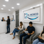 Modern reception area at Dr. Mexico Dental Group in Tijuana with comfortable seating for dental patients.