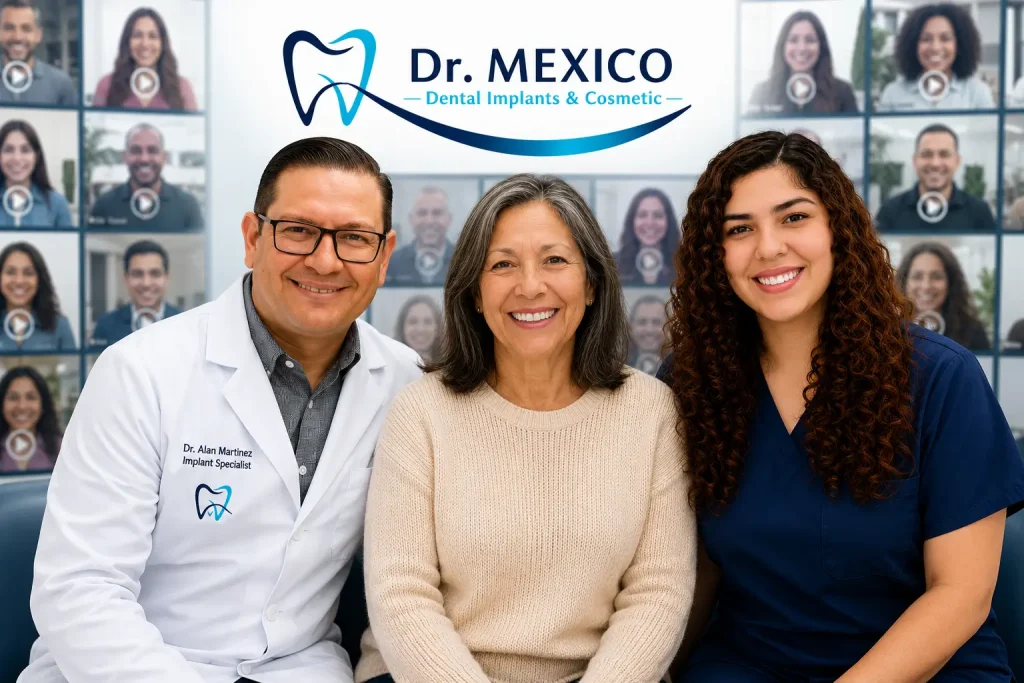 Real patient with Dr. Alan Martinez and Dra. Evelyn Tirado at Dr. Mexico Dental Group in Tijuana, Mexico, sharing dental implant and cosmetic dentistry success stories.