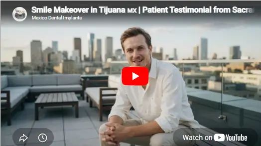Smile makeover patient video testimonial sharing treatment results, improved confidence, and experience at Dr. Mexico Dental Group in Tijuana, Mexico.
